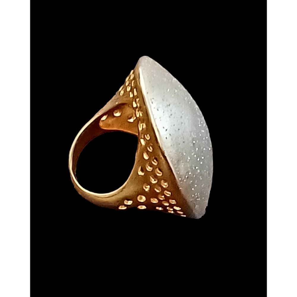 925 Sterling Silver Yellow Gold Vermeil Vintage Large Moon Dust Ring Size 7